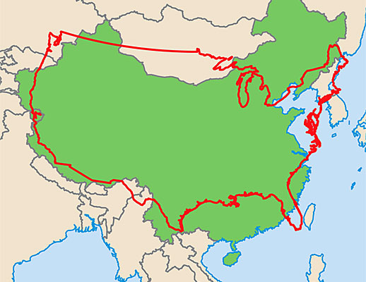 A map of the USA superimposed over a map of China